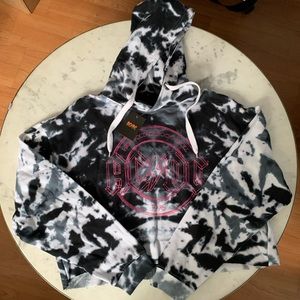 NWT!! AC/DC TIE DYE CROP GRAPHIC BAND SWEATSHIRT